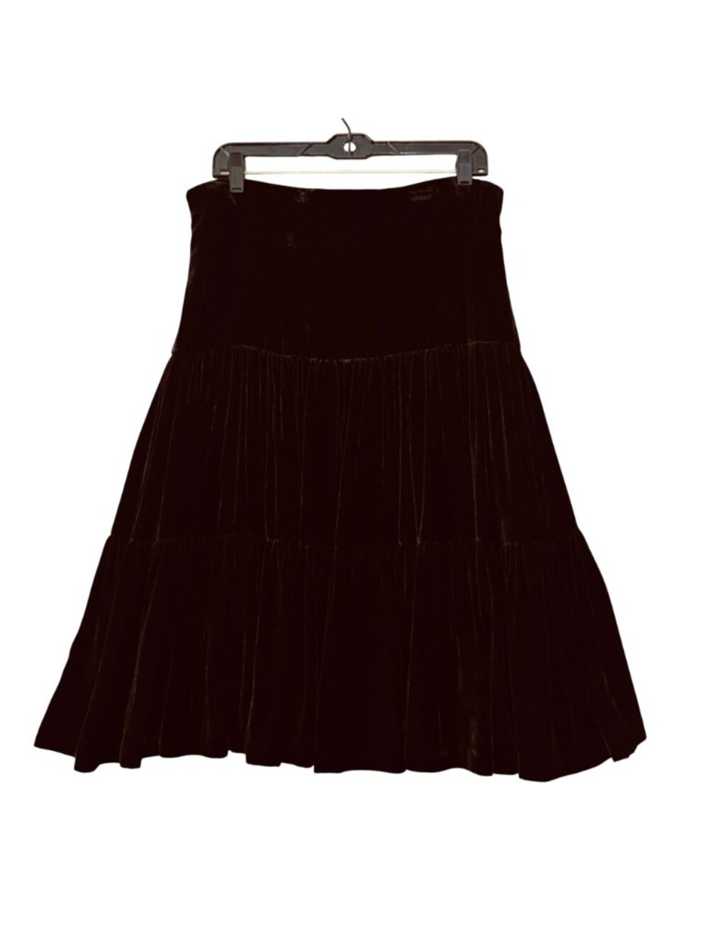 Boho Western Black Velvet Tiered Midi Skirt Size 6 by Michael Kors Side Zip - Picture 9 of 10